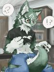  ! ? anthro black_clothing black_nose black_pawpads black_shirt black_topwear blue_bottomwear blue_clothing blue_pants bodily_fluids bottomwear brown_eyes canid canine canis cheek_tuft chest_tuft clothing countershading facial_tuft finger_claws fur fur_growth green_body green_fur hi_res human_to_anthro implied_transformation inner_ear_fluff link_(wolf_form) looking_at_self male mammal nintendo pants pawpads shirt solo species_transformation sweat tail_between_legs tail_growth the_legend_of_zelda topwear torn_bottomwear torn_clothing torn_pants torn_shirt torn_topwear transformation tuft video_games wolf じゅうっとん 