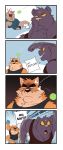  2020 absurd_res anthro black_nose brown_body brown_fur canid canine canis clothing comic domestic_dog duo english_text felid fur hi_res male mammal multicolored_body multicolored_fur otake pantherine ray_(takemoto_arashi) scar speech_bubble takemoto_arashi text two_tone_body two_tone_fur yellow_eyes 