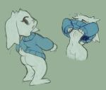 anthro butt cave_story clothing female lagomorph looking_back mammal midriff mimiga nipples simple_background solo sue_sakamoto sweater tail_tuft topwear tuft undressing unknown_artist video_games young 