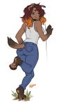 2020 4_toes 5_fingers anthro black_nose brown_eyes brown_hair canid canine canis clothed clothing digital_media_(artwork) domestic_dog eyebrows eyelashes female fingers hair kaitycuddle mammal smile solo toes 