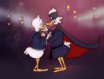  4:3 anatid anseriform anthro avian billyheart bird darkwing_duck darkwing_duck_(character) disney donald_duck drake_mallard duck duck_avenger duo male male/male romantic_ambiance superhero superhero_costume 