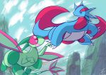 2019 absurd_res claws cloud detailed_background digital_media_(artwork) dragon duo fantasy feral flygon flying green_body green_scales happy hi_res mammalian_dragon nintendo open_mouth pok&eacute;mon pok&eacute;mon_(species) red_body red_scales salamence scales scalie sky smile spade_tail video_games white_body white_scales wings 暴蜻 