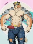  2020 3:4 anthro big_muscles bottomwear bulge canid canine canis clothed clothing collie domestic_dog droopy_ears erection eyewear eyewear_on_head floopy_ears genitals half-closed_eyes herding_dog huge_muscles jeans looking_at_viewer male mammal mane muscular muscular_anthro muscular_male narrowed_eyes oldshep pants pastoral_dog penis poking_out sheepdog solo standing sunglasses sunglasses_on_head thick_penis topless topless_male torn_bottomwear torn_clothing torn_jeans torn_pants underwear 