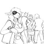  1:1 anthro bodyguard bovid canid canine canis caprine clothing domestic_dog domestic_sheep eyewear female group hi_res hladilnik maid_uniform male mammal monochrome sheep suid suina suit sunglasses uniform warthog 