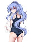  1girl artist_name ass back bare_shoulders beyblade beyblade:_burst blue_hair blush chankyone character_name crying formal legs long_hair nervous nishiro_nya open_eyes open_mouth purple_eyes short_twintails simple_background suit swimsuit twintails wavy_hair 