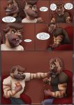  angry anthro armchair blue_eyes brother brothers chair comic drinking duo furniture green_eyes hi_res hyaenid male male/male mammal pickles-hyena punching sibling striped_hyena 