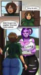  1pervydwarf bulge butt comic dialogue door duo elf eve_(1pervydwarf) female gynomorph hi_res humanoid intersex not_furry purple_body roxanne_(1pervydwarf) sharp_teeth teeth 