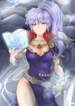  1girl absurdres book bridal_gauntlets electricity fire_emblem fire_emblem:_genealogy_of_the_holy_war fire_emblem_heroes gloves highres ishtar_(fire_emblem) jewelry looking_at_viewer ponytail purple_eyes purple_hair yu-to-hp0_9893 