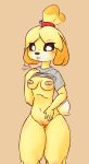  animal_crossing anthro bandaged_chest blush bottomless canid canine canis clothed clothing clothing_lift domestic_dog female hi_res isabelle_(animal_crossing) lips mammal nintendo pussy_blush shirt shirt_lift solo thick_thighs topwear tsuraipossum video_games 