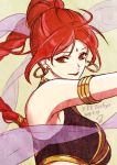  1girl 2019 ahoge armlet breasts breasts_apart character_name closed_mouth copyright_name crop_top dancer dated facial_mark fire_emblem fire_emblem:_the_sacred_stones floating_hair long_hair looking_at_viewer medium_breasts red_eyes red_hair red_lips sash shiny shiny_hair smile solo t_keima tethys_(fire_emblem) very_long_hair 