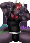  anthro biceps bulge checkhoff clothed clothing demon digital_media_(artwork) dragon flexing hi_res jockstrap loki_rel_zephyr looking_at_viewer male muscular muscular_anthro one_eye_closed pose shirt simple_background smile solo tank_top topwear underwear wink 