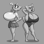  2020 anthro big_breasts breasts cartoon_network cleavage clothed clothing domestic_cat felid feline felis female greyscale hand_on_hip hi_res huge_breasts mammal monochrome nicole_watterson one-piece_swimsuit one_eye_closed shirt solo standing steeckykees swimwear the_amazing_world_of_gumball topwear wink 