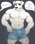  2020 animal_crossing anthro bottomwear bulge canid canine canis clothed clothing dialogue domestic_dog english_text hi_res jrjresq k.k._slider male mammal muscular muscular_male nintendo solo text topless video_games 