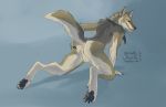  anthro avoid_posting butt canid canine canis coyote growlybeast male mammal pawpads paws raised_tail solo text url zeekerz 