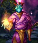  anonymous_artist anthro argonian bethesda_softworks clothed clothing fin fungus magic_user male mushroom night night_sky outside scales scalie solo star the_elder_scrolls topwear turquoise_scales video_games yellow_eyes 