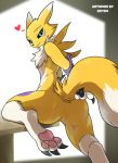  &lt;3 anthro blitzdrachin blue_eyes butt canid claws conditional_dnp digimon digimon_(species) female fluffy fur mammal paws presenting presenting_hindquarters renamon smug yellow_body yellow_fur 