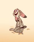  2020 anthro bikini clothing dipstick_ears disney female fluttershythekind fur gradient_background grey_body grey_fur hi_res judy_hopps lagomorph leporid mammal multicolored_ears open_mouth open_smile purple_eyes rabbit simple_background sitting smile solo swimwear tan_background zootopia 