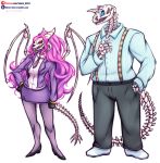  anthro blue_eyes bone breasts claws clothed clothing dragon duo fan_character fangs female gloves hair handwear horn male male/female open_mouth pink_hair red_eyes simple_background undead vipery-07 white_background wings 