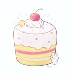  ayu_(mog) bird bunny cake cherry food fruit no_humans original pastry signature simple_background symbol_commentary white_background 