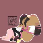  1:1 anthro bdsm blush bondage bound butt canid canine canis digital_media_(artwork) domestic_dog female fur hair hi_res looking_at_viewer mammal nude simple_background solo submissive wi3llowbee 