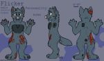  anthro english_text fur grey_body grey_fur machine male model_sheet robot rust solo template texascoyote text worried_expression 