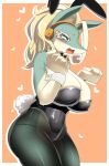 2025 5_fingers accessory anthro arms_bent big_breasts biped black_bow_tie black_clothing black_legwear black_leotard black_pantyhose blonde_eyebrows blonde_eyelashes blonde_hair blue_eyes blush blush_lines bodily_fluids border bow_tie breasts bunny_costume cleavage clothed clothed_anthro clothed_female clothing colored costume curvy_figure digital_media_(artwork) embarrassed eyebrows eyelashes fake_ears fake_rabbit_ears fake_rabbit_tail fake_tail female fingers fist glistening glistening_breasts glistening_clothing glistening_eyes glistening_hair glistening_leotard hair hair_accessory hairband heart_symbol hi_res ippan_josei kemono legwear leotard lets0020 looking_at_viewer mammal multicolored_body my_hero_academia open_mouth orange_background outline pantyhose pink_mouth playboy_bunny playboy_outfit portrait pupils quirked_human_(my_hero_academia) shaded shirt_cuffs simple_background skimpy snout solo standing sweat sweatdrop sweaty_arms sweaty_face teal_body teal_ears thick_thighs three-quarter_portrait three-quarter_view tight_clothing translucent translucent_clothing two_tone_body white_body white_border white_outline white_sclera white_shirt_collar white_shirt_cuffs wide_hips