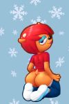  2018 4_fingers anthro bedroom_eyes butt caprine christmas clothed clothing dedoftheline digital_media_(artwork) female hair half-closed_eyes holidays horn kneeling lammy_lamb looking_at_viewer looking_back mammal pants_down parappa_the_rapper partially_clothed purple_eyes rear_view red_hair seductive sheep short_hair solo sr um_jammer_lammy undressing video_games 