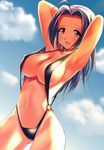  ahoge aida_takanobu armpits bad_id bad_pixiv_id blue_hair breasts covered_nipples idolmaster idolmaster_(classic) idolmaster_1 large_breasts long_hair miura_azusa slingshot_swimsuit solo swimsuit 