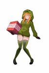  1girl absurdres ass_visible_through_thighs creeparka creeper cupa_(at2.) destinyplayer1 explosive gloves green_hoodie green_thighhighs highres holding_block hood hoodie knees_together_feet_apart long_hair looking_at_viewer mary_janes minecraft mob_talker orange_eyes orange_hair panties personification pigeon-toed shoes simple_background skindentation smile solo thighhighs tnt tnt_block_(minecraft) underwear white_background 