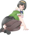  ass bad_id bad_pixiv_id black_hair blush brown_eyes hairband idolmaster idolmaster_(classic) idolmaster_1 kazuha_nanako lying one_eye_closed otonashi_kotori panties short_hair solo thighhighs underwear 