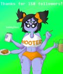  arachnid arthropod big_breasts bobby2boi breasts female hi_res hooters hooters_uniform muffet multi_limb non-mammal_breasts smile solo spider thick_thighs undertale video_games 