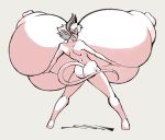  2019 angstrom areola big_breasts biped breast_grab breasts demon digital_media_(artwork) felicity_(angstrom) female grey_background hair hand_on_breast hi_res horn huge_breasts hyper hyper_breasts nipples nude simple_background solo standing white_hair 