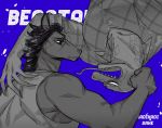  2020 anthro beastars blue_background clothed clothing duo equid equine fur gosha_(beastars) hi_res horse kadikadisake komodo_dragon lizard male mammal mane monitor_lizard muscular muscular_male old reptile scales scalie sdorica simple_background topwear yafya_(beastars) 