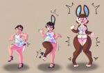  2020 animal_crossing anthro blush breast_growth breasts camel_toe carmen_(animal_crossing) clothed clothing crossdressing dascarl ear_expansion female footwear fur_growth gender_transformation high_heels human human_to_anthro lagomorph leporid mammal mtf_transformation nintendo pigeon_toed rabbit sequence shoes simple_background solo species_transformation standing surprise tail_growth tf_into_fictional_character transformation video_games 