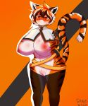  2020 anthro arknights big_breasts black_body black_fur black_hair black_nose blush breasts clothed clothing eyewear felid female fur genitals glasses hair hi_res legwear mammal multicolored_body multicolored_fur multicolored_hair nipples no_underwear orange_body orange_fur orange_hair pantherine portrait pussy red_eyes rinthalox short_hair standing striped_body striped_fur stripes thigh_highs three-quarter_portrait tiger video_games waaifu white_body white_fur white_hair 