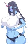  9:14 big_breasts blue_body blue_skin breasts demon demon_humanoid female hi_res horn horned_humanoid humanoid mimizu not_furry simple_background solo spade_tail white_background wide_hips 