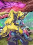  anal anal_penetration anthro anthro_on_anthro anthro_penetrated anthro_penetrating anthro_penetrating_anthro anus blush bodily_fluids butt double_anal double_penetration eyes_closed genitals greninja group group_sex hi_res kicktyan legendary_pok&eacute;mon lucario male male/male male_penetrated male_penetrating male_penetrating_male nintendo nude open_mouth penetration penis pok&eacute;mon pok&eacute;mon_(species) sex sweat threesome video_games wafu zeraora 