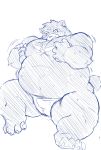  2020 anthro belly bodily_fluids clothing darktanukichi hi_res kemono male mammal overweight overweight_anthro overweight_male simple_background sitting solo sweat underwear ursid white_background 