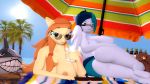  16:9 3d_(artwork) 4k absurd_res anthro beach big_breasts breasts butt cream_heart_(mlp) cup delta_vee digital_media_(artwork) duo equid equine eyewear fan_character female flushthebatsanta hasbro hi_res looking_at_viewer looking_back lying mammal mature_female my_little_pony nude on_side pegasus seaside sunglasses umbrella widescreen wings 