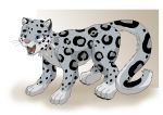  2012 after_transformation ambiguous_gender blue_eyes felid female_(lore) feral fur grey_body grey_fur mammal open_mouth oter pantherine simple_background smile snow_leopard solo spots whiskers 