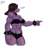 anthro bra clothing deltarune female gesture hi_res insult lizard muscular muscular_anthro muscular_female panthera_cantus pointing reptile scalie solo sports_bra susie_(deltarune) underwear video_games wristband 