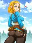  &lt;3 blonde_hair breasts breath_of_the_wild butt clothed clothing eyelashes female green_eyes hair humanoid humanoid_pointy_ears hylian looking_back nintendo not_furry princess_zelda sano_br smile solo the_legend_of_zelda video_games 