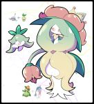  artsy-rc black_border border commentary english_commentary fusion gen_5_pokemon gen_8_pokemon hatenna hatterene highres lilligant looking_at_viewer no_humans petilil pokemon signature 