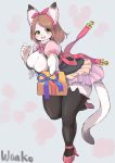  2019 absurd_res anthro bell blush bottomwear breasts cleavage clothed clothing domestic_cat felid feline felis female fur gift green_eyes hi_res legwear looking_at_viewer mammal on_one_leg pink_nose simple_background skirt smile solo standing stockings thick_thighs wanko0487 white_body white_fur wide_hips 