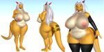  3d_(artwork) absurd_res aisyah_zaskia_harnny anthro belly big_breasts big_butt blush bow breasts butt clothing countershading curvy_figure delbi3d digital_media_(artwork) dragon female genitals hair hi_res horn huge_breasts legwear looking_at_viewer multicolored_body nipples non-mammal_breasts nude overweight overweight_anthro overweight_female pussy red_horn scalie simple_background solo standing tail_ring thick_thighs thigh_highs two_tone_body voluptuous white_hair wide_hips yellow_body yellow_eyes 
