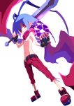  1boy blue_hair disgaea disgaea_d2 laharl looking_at_viewer male_focus navel pointy_ears red_eyes red_shorts scarf shorts simple_background smile solo white_background zuku_p 
