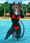  absurd_res alexandradane anthro brown_hair canid canine clothing dragon female hair hi_res hybrid mammal palms red_clothing red_underwear summer underwear 