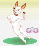  anthro big_breasts big_butt breasts butt female fur hair hair_over_eye kinkibunni lagomorph looking_at_viewer mammal nintendo nipples nude one_eye_obstructed pok&eacute;ball pok&eacute;mon pok&eacute;mon_(species) scorbunny short_tail solo standing video_games white_body white_fur wide_hips 