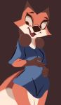  2020 anthro bottomless brown_background canid canine clothed clothing female fox fur hi_res mammal open_mouth open_smile orange_body orange_fur portrait shirt simple_background smile solo t-shirt three-quarter_portrait tohupo topwear 