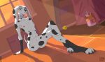  101_dalmatian_street 101_dalmatians 2020 absurd_res anthro breasts canid canine canis choker claws dalmatian disney dolly_(101_dalmatians) domestic_dog dutch_angle female full-length_portrait fur hi_res jewelry looking_at_viewer mammal necklace nipples nude portrait sergeyfoxx sitting small_breasts solo spots white_body white_fur 